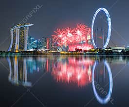 Beautiful fireworks Celebrating Singapore's 50th Birthday in Mar
