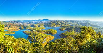 Dalat panoramic plateau early sun rays
