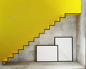 Mock up poster frames in interior background with stairs,