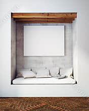 Mock up poster in hipster exterior background