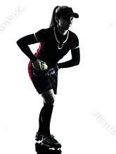 Woman playing softball players silhouette isolated