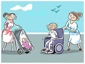 Stroller and wheelchair