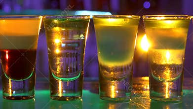 Different delicious cocktails, dolly shot, shots