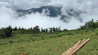 Beautiful view of mountains in clouds in highlands
