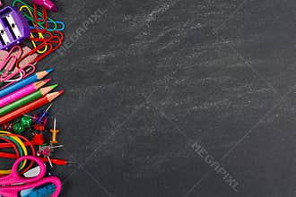 Chalkboard with school supplies side border
