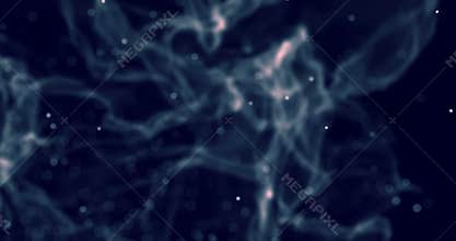 Abstract digital perfectly seamless loop of smoke slowly floating through space with particles against blue background