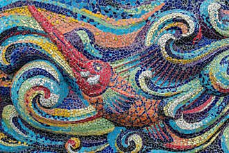 Colorful glass mosaic art shape fish.