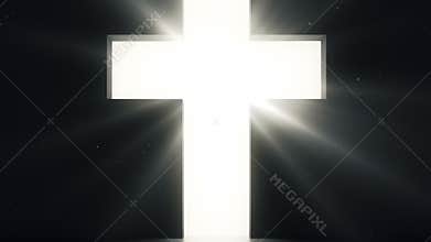 Opened door with bright light cross