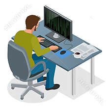 Developer Using Laptop Computer. Web Development concept. Web programming concept. Programming, coding, testing