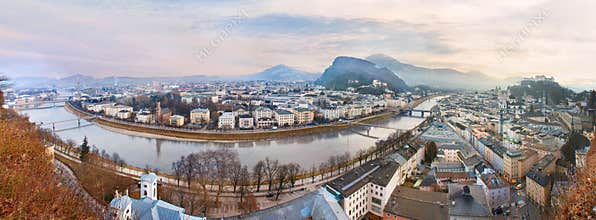 Sunrise view of the historic city Salzburg