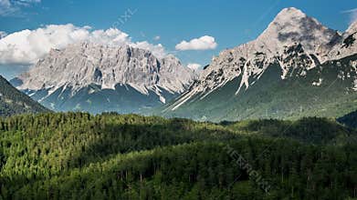 Zugspitze mountains with flowing clouds timelapse