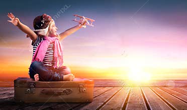 Dream journey - Little Girl On Vintage Suitcase
