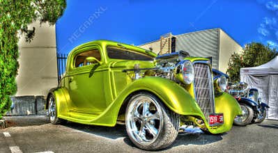 Vintage 1930s green hot rod