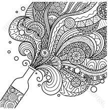 Champagne bottle line art design for coloring book for adult,poster, card and design element