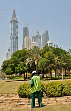 Watering grass and plants in Dubai
