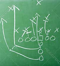 Football Play Diagram on Chalkboard