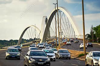 Traffic on JK Bridge in Brasilia, Capital of Brazil