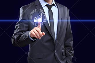 Businessman pressing button on touch screen interface and select Experience. Business, technology concept.