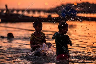 Playing children silhouette