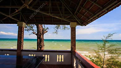 Panorama of Skyline through Pavilion under Roof with Hammock