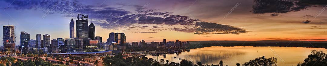 Perth Park CBD River yellow sunrise