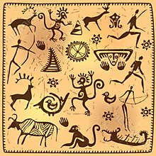 Set elements African petroglyph art old
