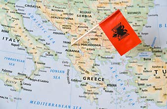 Albania flag pin on map