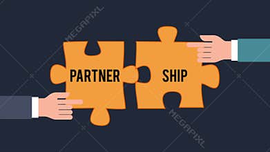 Flat style animation of hands joining puzzle pieces