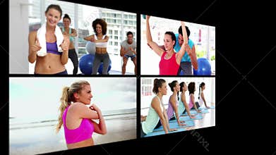 Collage of sporty people