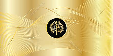 Gold wavy background with tree logo design symbol Holiday decoration vector abstract modern wallpaper