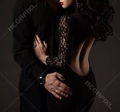 Couple in Black, Woman Man no Faces, Lady Lace Dress