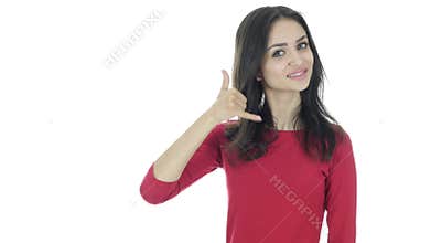 Call me Gesture by Woman, help line, White Background,Young,,,,