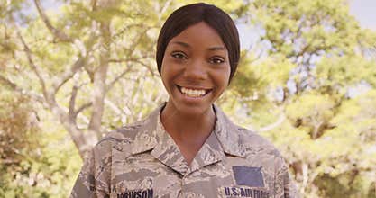 Happy female military US AIR FORCE with her two children