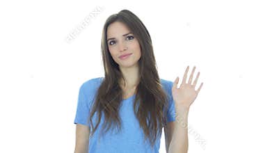 Hi, Hello, Woman Waving Hand, Welcome, White Background, Young