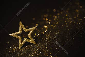 Star Abstract Decoration Lights, Gold Sparkles, Blurred Shine
