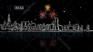 Chicago by Night with Firework Intro Animation