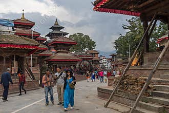 Kathmandu, Nepal - October 2015 : Tourists travel around Kathmandu Dubar square after earthquake in 2014, Kathmandu, Nepal