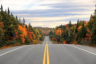 Road through Algonquin Provincial Park in fall, Ontario, Canada