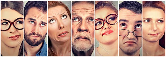 Confused doubtful looking men and women