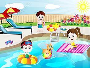 Summer Swimming Pool Fun Vector Illustration
