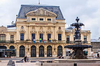 A square with fountain in Cherbourg.