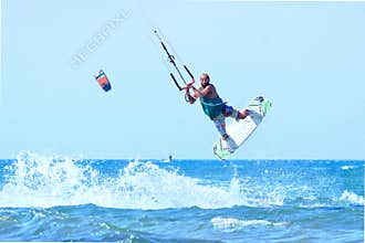 Kitesurfer during a jump.