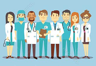 Hospital medical staff team doctors nurses surgeon vector flat illustration