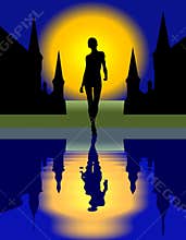 Girl coming into water