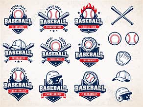 White, red and blue Vector Baseball logos