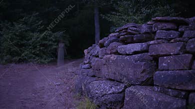Ghost of a young woman in the forest. ghost of the ancient ruins. halloween