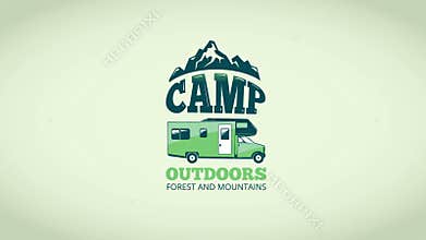 Video camp logo with mini van and mountains
