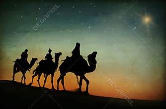 Three Kings Desert Star of Bethlehem Nativity Concept