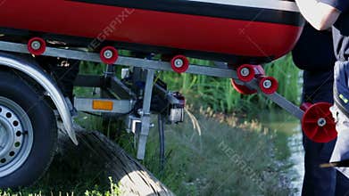 Preparing a firetruck for a pumping of lake waters