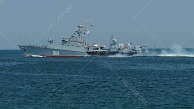 Military patrol warship in the sea